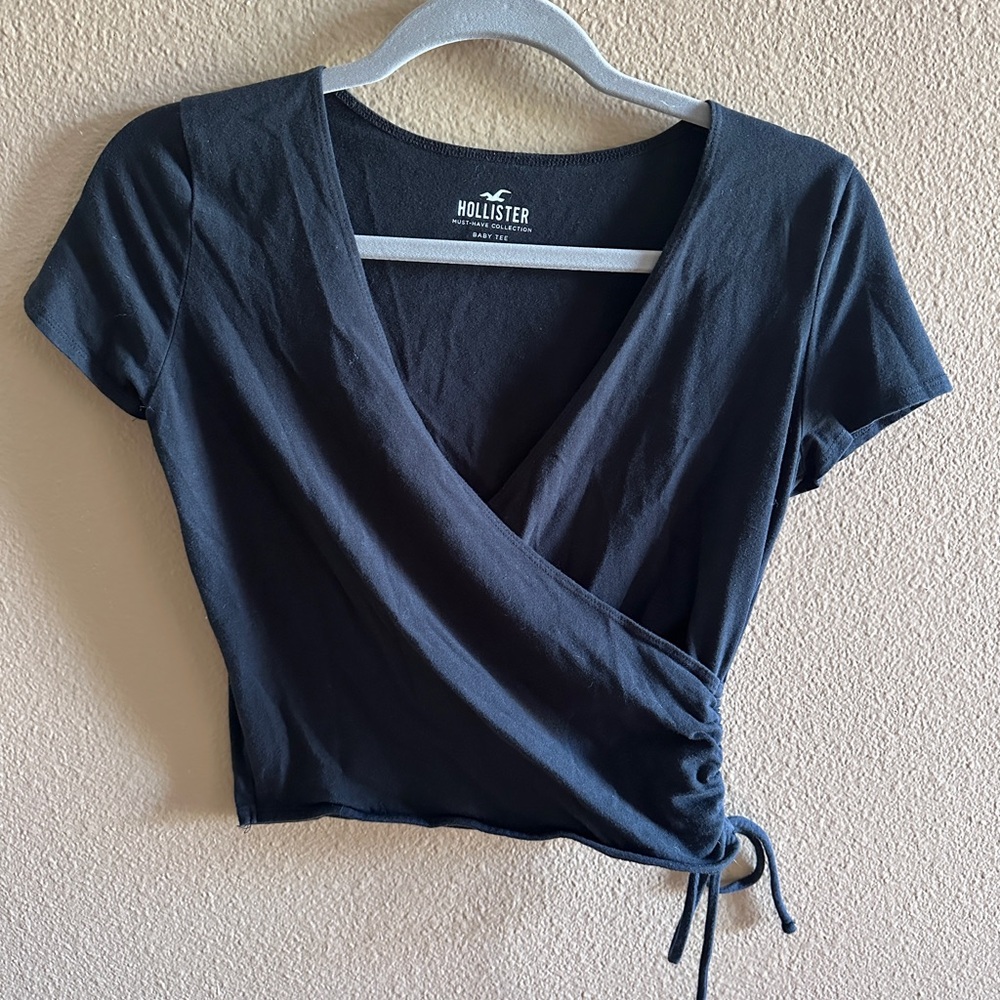 Hollister Black Wrap Crop Blouse
